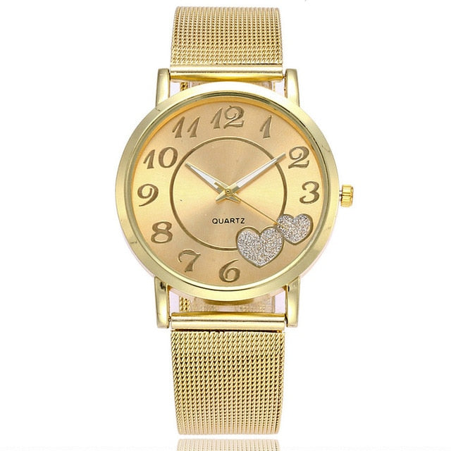 Women Silver Gold Mesh Love Heart Dial Wristwatches Relojes Para Mujer Ladies watch Fashion Casual Women's Steel Quartz Watches