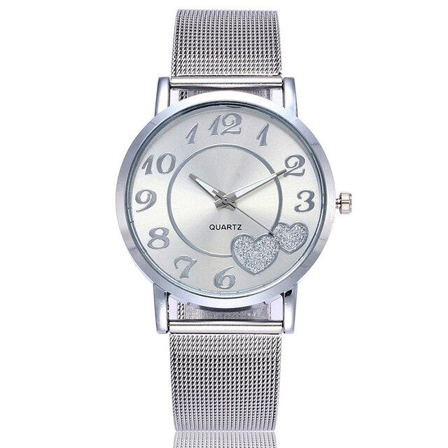 Women Silver Gold Mesh Love Heart Dial Wristwatches Relojes Para Mujer Ladies watch Fashion Casual Women's Steel Quartz Watches