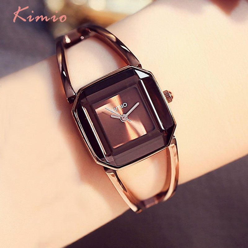 KIMIO Square Fashion Skeleton Bracelet Rose Gold Watches 2019 Luxury Brand Ladies Watch Women Female Quartz-watch Wristwatches