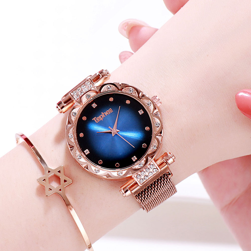 Luxury Women Magnetic Watches 2019 relogio feminino gradient Rhinestone Ladies Stainless Steel Quartz Wrist Watch For Gift Clock