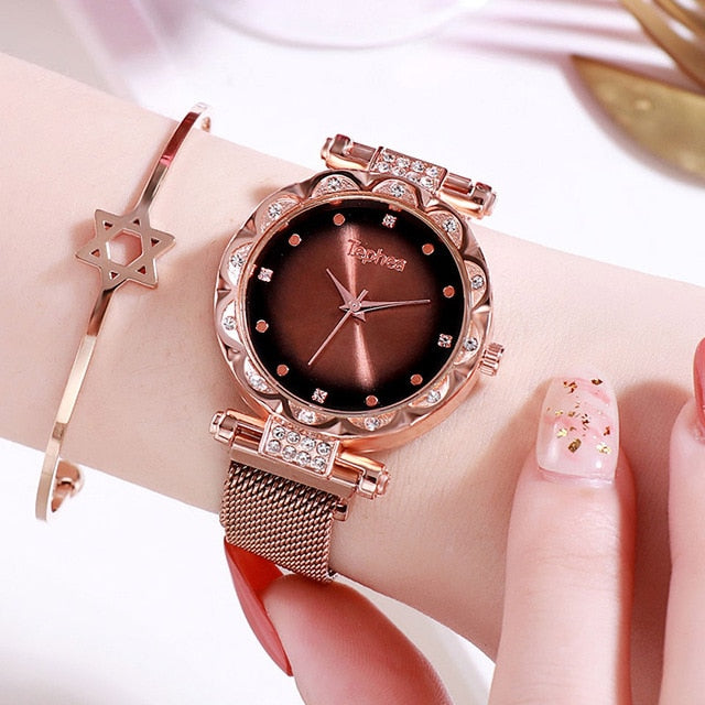 Luxury Women Magnetic Watches 2019 relogio feminino gradient Rhinestone Ladies Stainless Steel Quartz Wrist Watch For Gift Clock
