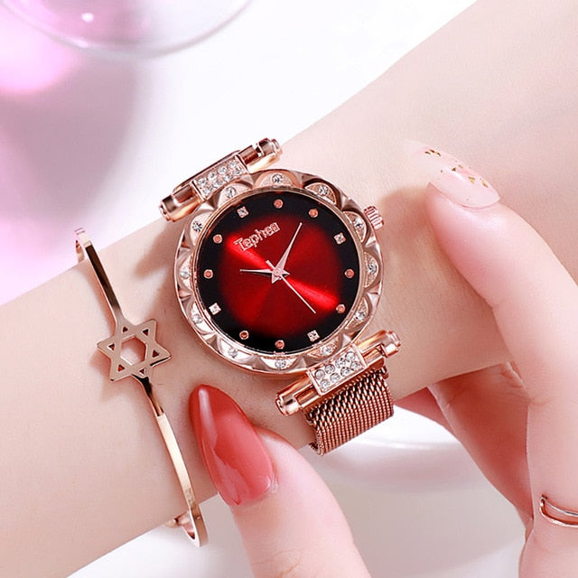 Luxury Women Magnetic Watches 2019 relogio feminino gradient Rhinestone Ladies Stainless Steel Quartz Wrist Watch For Gift Clock