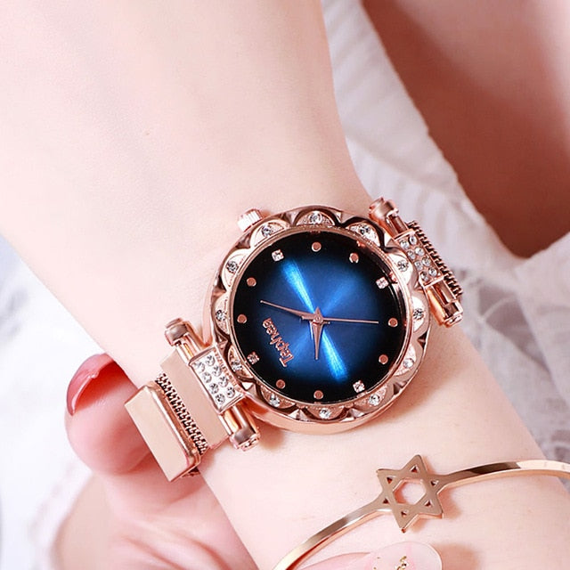 Luxury Women Magnetic Watches 2019 relogio feminino gradient Rhinestone Ladies Stainless Steel Quartz Wrist Watch For Gift Clock