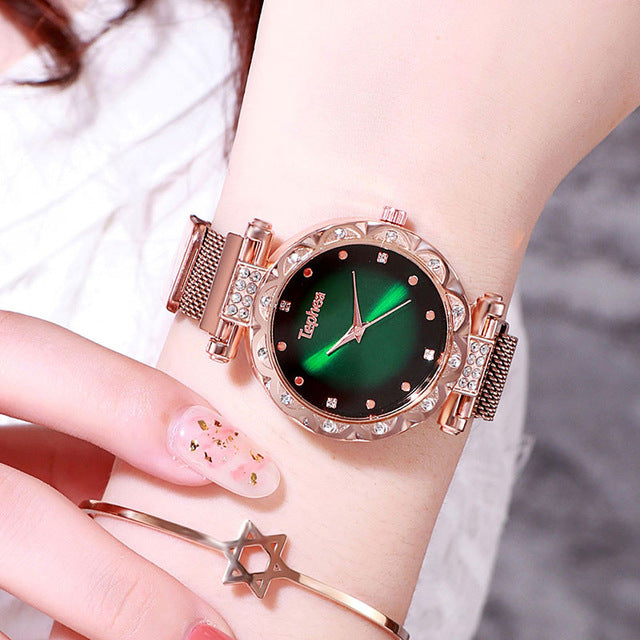 Luxury Women Magnetic Watches 2019 relogio feminino gradient Rhinestone Ladies Stainless Steel Quartz Wrist Watch For Gift Clock
