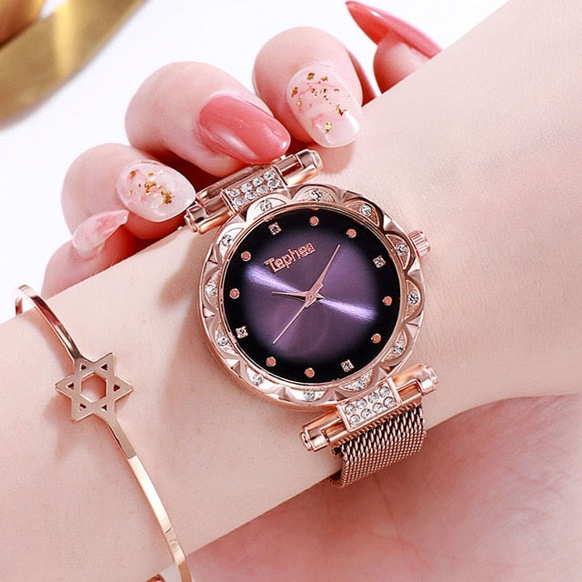 Luxury Women Magnetic Watches 2019 relogio feminino gradient Rhinestone Ladies Stainless Steel Quartz Wrist Watch For Gift Clock