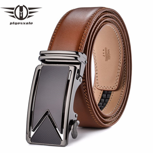 Plyesxale Men Belt 2018 Cowhide Genuine Leather Belts For Men Luxury Automatic Buckle Belts Brown Black Cinturones Hombre B55