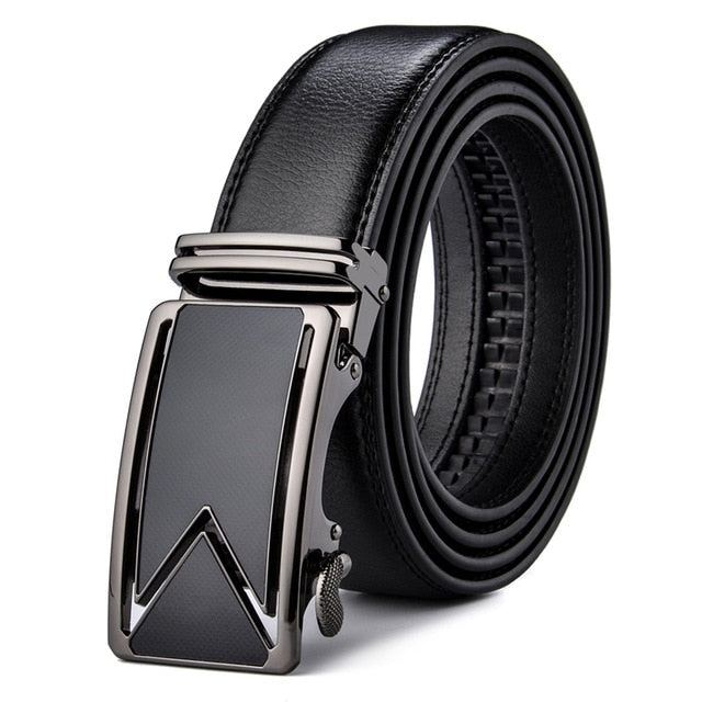 Plyesxale Men Belt 2018 Cowhide Genuine Leather Belts For Men Luxury Automatic Buckle Belts Brown Black Cinturones Hombre B55