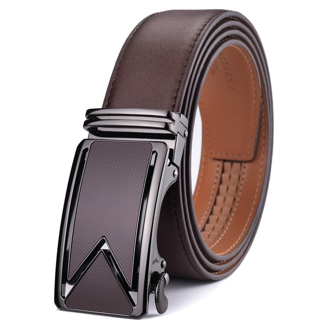 Plyesxale Men Belt 2018 Cowhide Genuine Leather Belts For Men Luxury Automatic Buckle Belts Brown Black Cinturones Hombre B55