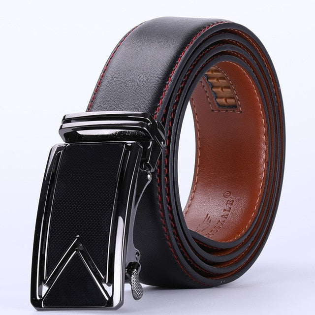 Plyesxale Men Belt 2018 Cowhide Genuine Leather Belts For Men Luxury Automatic Buckle Belts Brown Black Cinturones Hombre B55