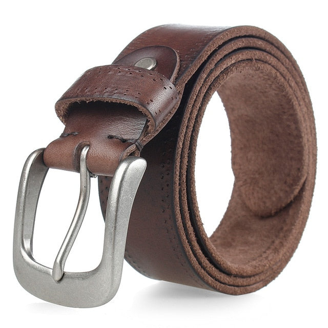 MEDYLA Italian Cow Leather Belt Vintage Cowboys Full Grain Genuine Leather Soft Coffee Luxury Designer Belts High Quality Strap