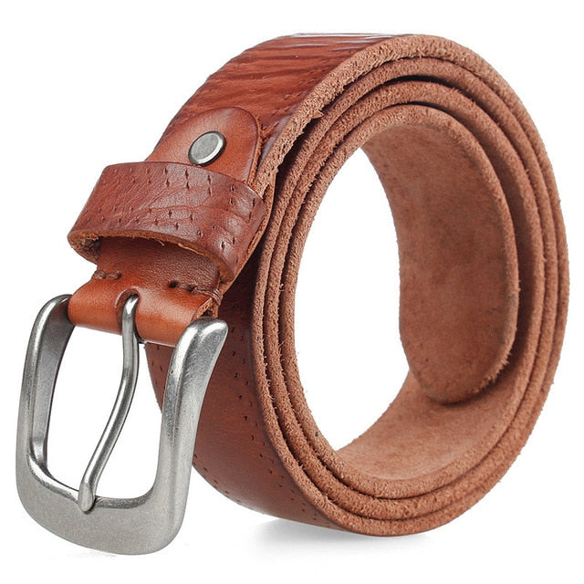 MEDYLA Italian Cow Leather Belt Vintage Cowboys Full Grain Genuine Leather Soft Coffee Luxury Designer Belts High Quality Strap