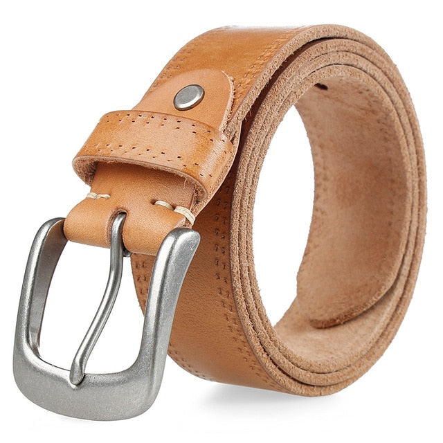 MEDYLA Italian Cow Leather Belt Vintage Cowboys Full Grain Genuine Leather Soft Coffee Luxury Designer Belts High Quality Strap