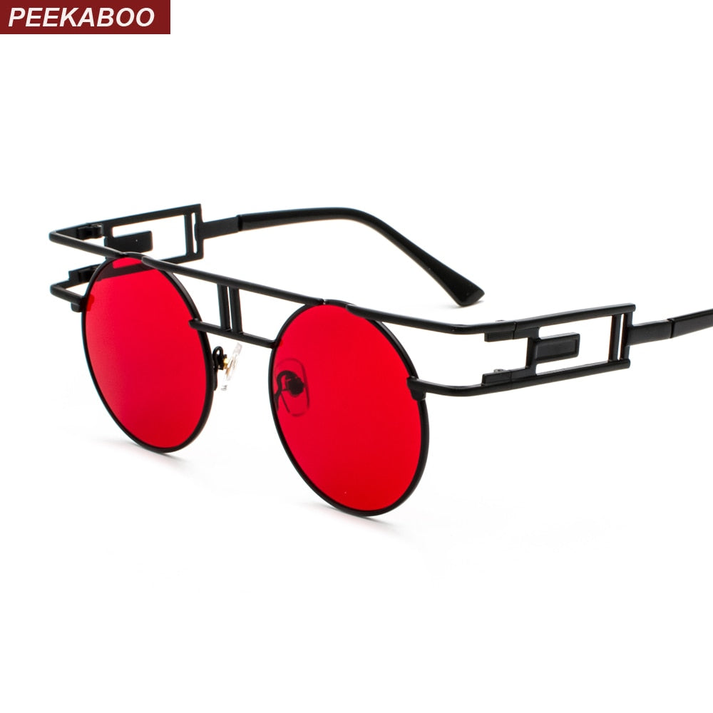 Peekaboo vintage gothic steampunk sunglasses men retro round metal frame yellow red circle sun glasses for women unisex uv400
