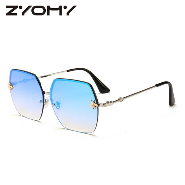Women Sunglasses Brand Designer Square Metal Eyewear Honey Bee AccessoriesGradient Colors Lenses Driving Goggles UV400