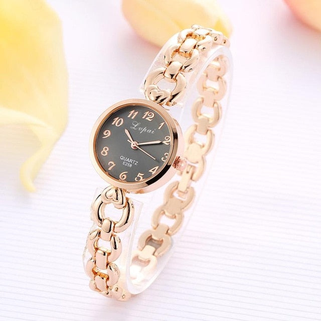 LVPAI 2018 Watch Women Gold Vintage Luxury Clock Women Bracelet Watch Ladies Brand Luxury Stainless Steel Women Clock Gifts B50