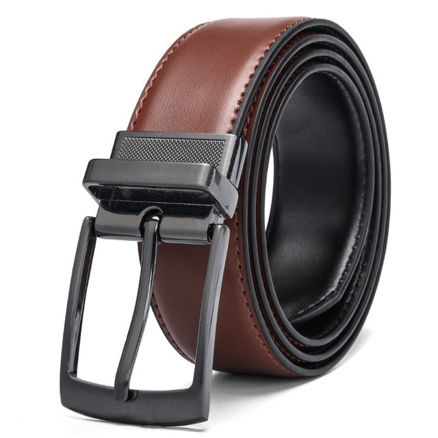 Luxury Fashion Male Reversible Leather Belt Men Business Trouser Belt Genuine Men Leather Belts For Jeans Blue Dark Brown Black