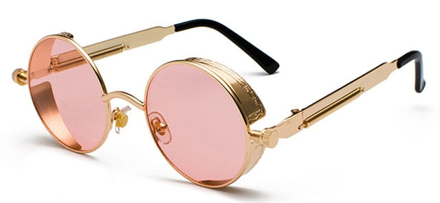 Peekaboo metal round steampunk sunglasses men women fashion summer 2019 pink blue yellow red round sun glasses for women unisex