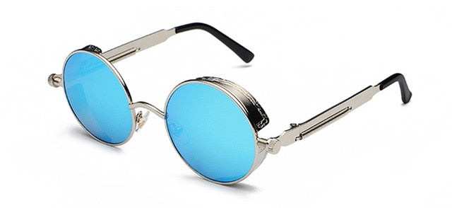 Peekaboo metal round steampunk sunglasses men women fashion summer 2019 pink blue yellow red round sun glasses for women unisex