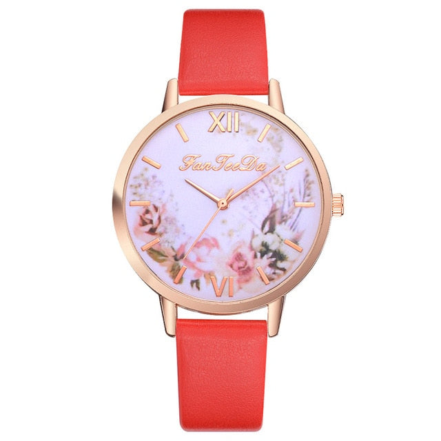 Relojes Para Mujer Hours Women Watches Leather Band Luxe Brand Times Watch Women Ladies Watch Creative Flower Bayan Kol Saati *A