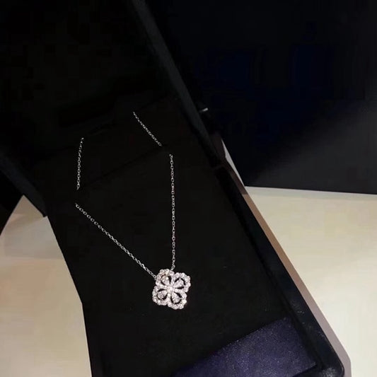 MY Zircon 925 Sterling Silver Four Leaf Clover Stud Earring + Collar Necklace Jewelry Set HW Women Wedding Jewelry Set