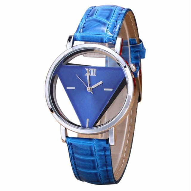 Unisex watches New Design Fashion Ladies Watches Elegant Hollow Triangle Watch Fashion Women Thin Leather Strap Quartz Watch *A