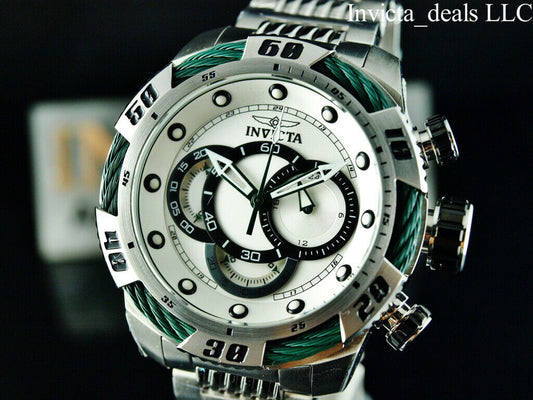 Invicta Men's 54mm Speedway BOLT HYBRID Viper Chronograph Silver Dial SS Watch
