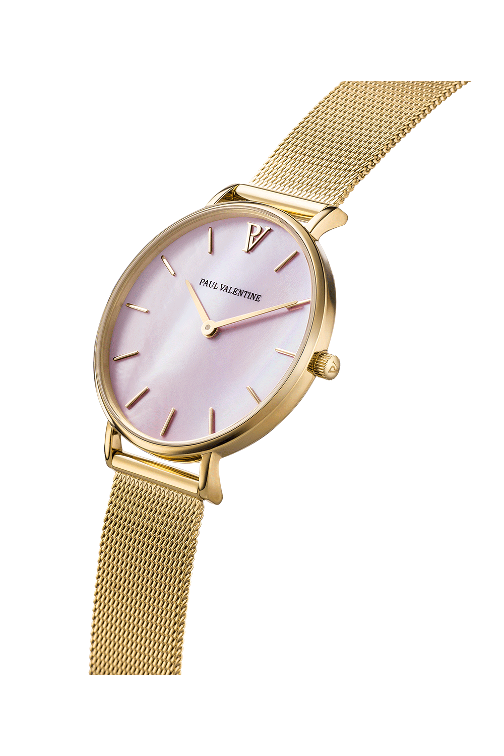 Paul Valentine Gold Pink Seashell Mesh Watch