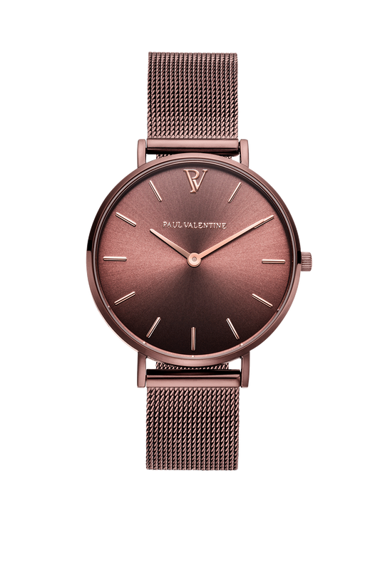 Women Watch Waterproof Business COFFEE MESH Stainless Ladies Paul Valentine 32mm