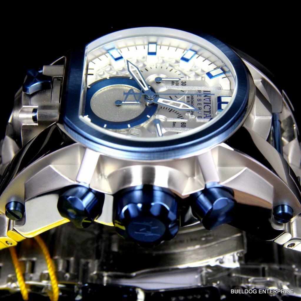 Invicta Reserve Bolt Zeus Magnum Swiss Steel Silver Blue 2 Dials 52mm Watch New