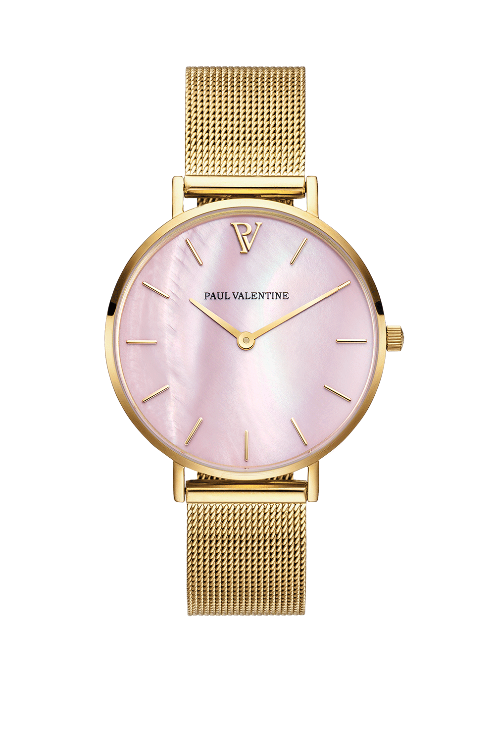Paul Valentine Gold Pink Seashell Mesh Watch