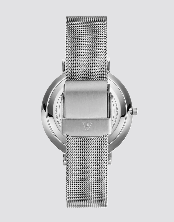 Women Watch PEARL SILVER MESH Stainless Ladies Paul Valentine 32mm Luxury