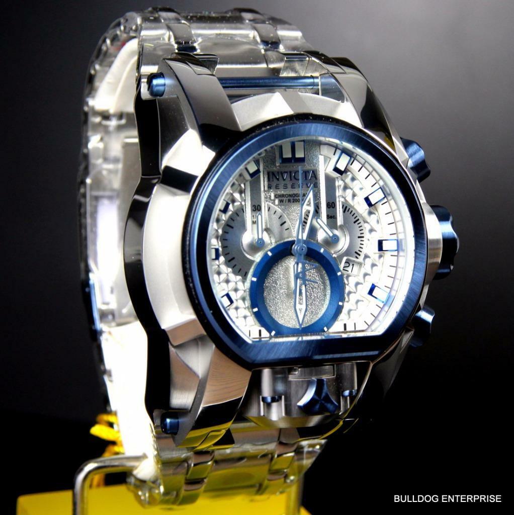 Invicta Reserve Bolt Zeus Magnum Swiss Steel Silver Blue 2 Dials 52mm Watch New