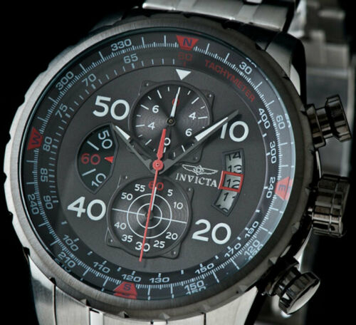Invicta Men's Watch Aviator Chronograph Gunmetal Dial Steel Bracelet 17204