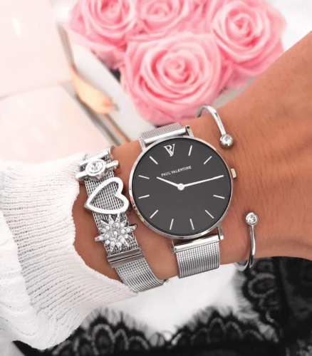 Women Watch PEARL SILVER MESH Stainless Ladies Paul Valentine 32mm Luxury